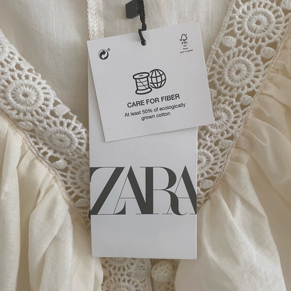 ZARA - Embroidered Ruffle Collared Long Sleeve Blouse in Ivory (NWT) - Size : S - Picture 13 of 14